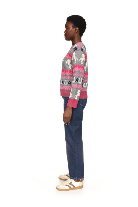 Brodie Cashmere Rodeo Fairisle Sweater - Mid Grey