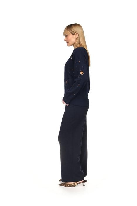 Brodie Cashmere Celestial Crew - Navy/Bronze