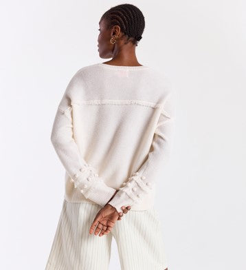 Brodie Cashmere Paula Pom Sleeve Sweater - Organic White