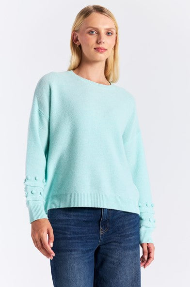 Brodie Cashmere Paula Pom Sleeve Sweater - Aqua Mint