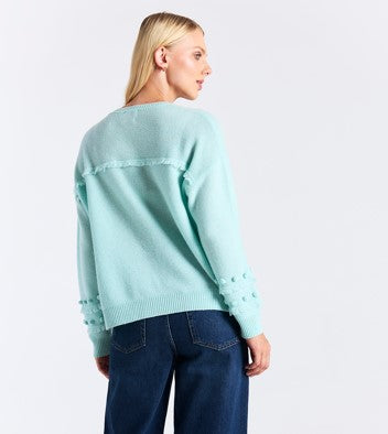 Brodie Cashmere Paula Pom Sleeve Sweater - Aqua Mint