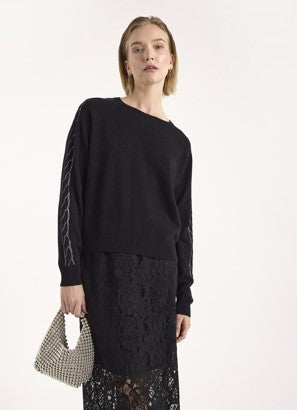 Brodie Cashmere Crystal Sleeve Sweater - Black