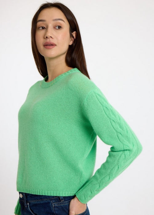 Brodie Cashmere Cable Sleeve Crew - Mojito
