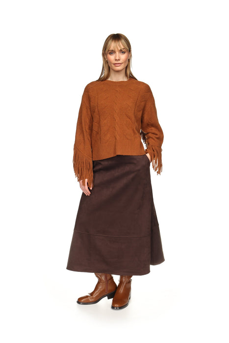Brodie Cashmere Cable Fringe Crew - Carmel