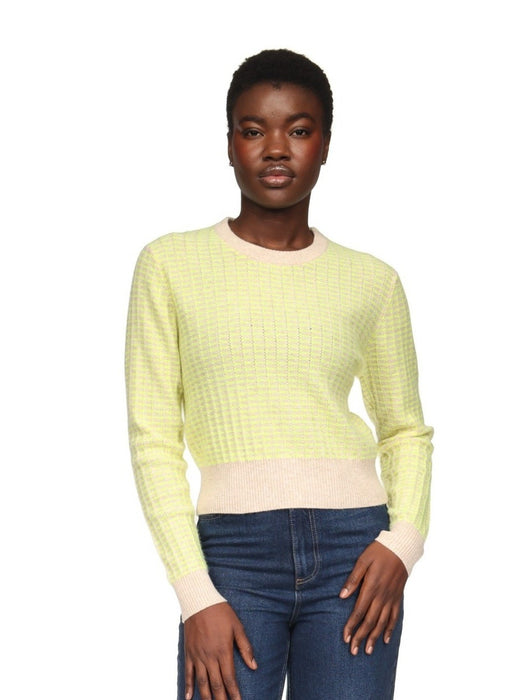 Brodie Cashmere Ethereal Stitch Crew - Cygnet/Neon Yellow