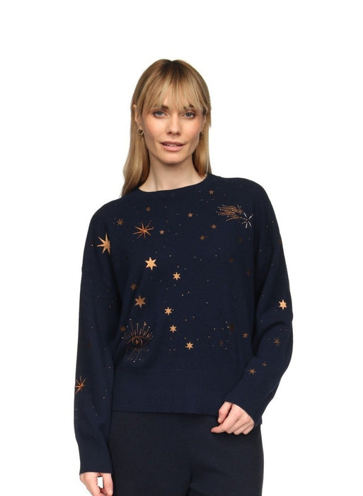 Brodie Cashmere Celestial Crew - Navy/Bronze