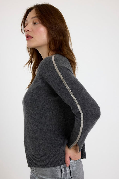 Brodie Cashmere Glitz Split Cuff Crew - Derby Grey