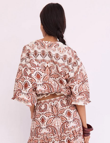 Cara Cara NYC Perrin Top - Palm Paisley Ivory