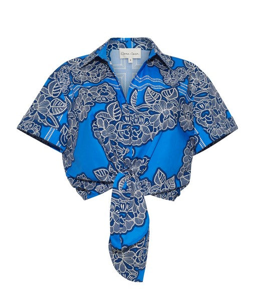 Cara Cara NYC Ashbury Top - Carved Petals Cobalt