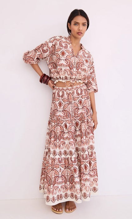 Cara Cara NYC Melanie Skirt - Palm Paisley Ivory