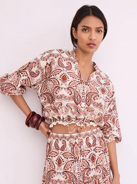 Cara Cara NYC Perrin Top - Palm Paisley Ivory