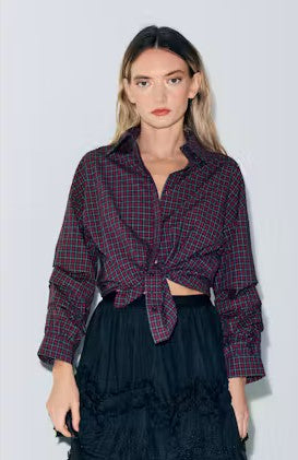 Ciebon Galli Embellished Plaid Shirt - Red Plaid