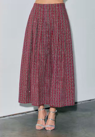 Ciebon Pheona Embellished plaid Skirt - Red Plaid