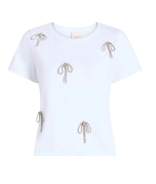 Cinq a Sept Corded Bow Shrunken Tee - White