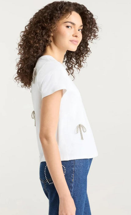 Cinq a Sept Corded Bow Shrunken Tee - White