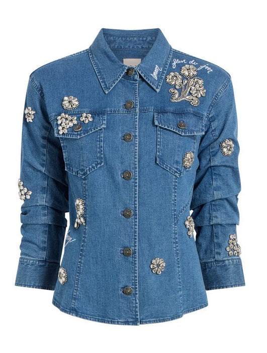 Cinq a Sept Crystal Ditsy Floral Denim Jacket - Light Wash
