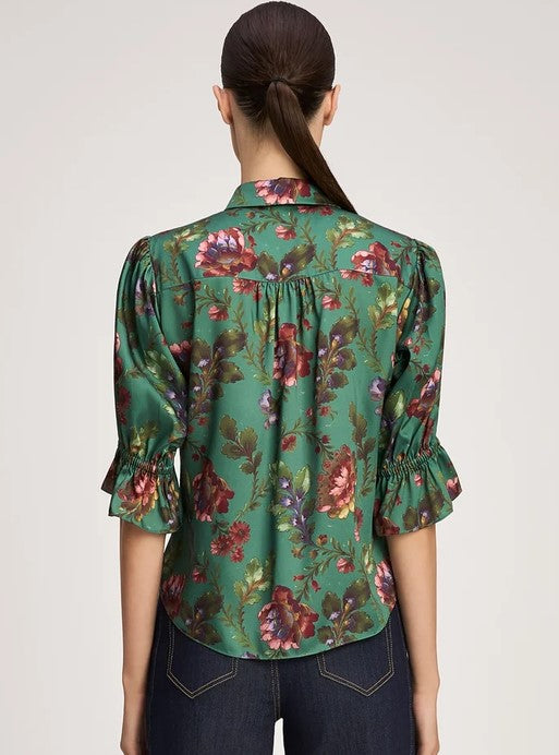 Cinq a Sept Fresco Floral Bow Fiona Top - Dark Ivy Multi