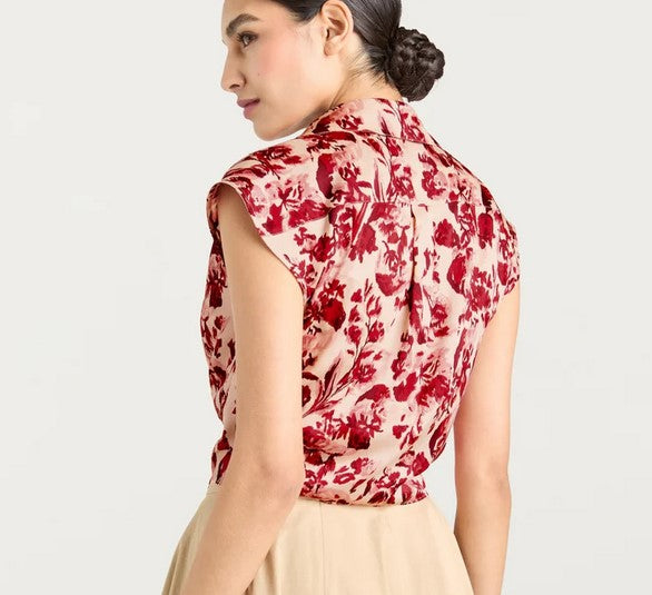 Cinq a Sept Floral Ribbons Mari Top - Cherry Rose