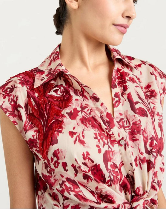 Cinq a Sept Floral Ribbons Mari Top - Cherry Rose