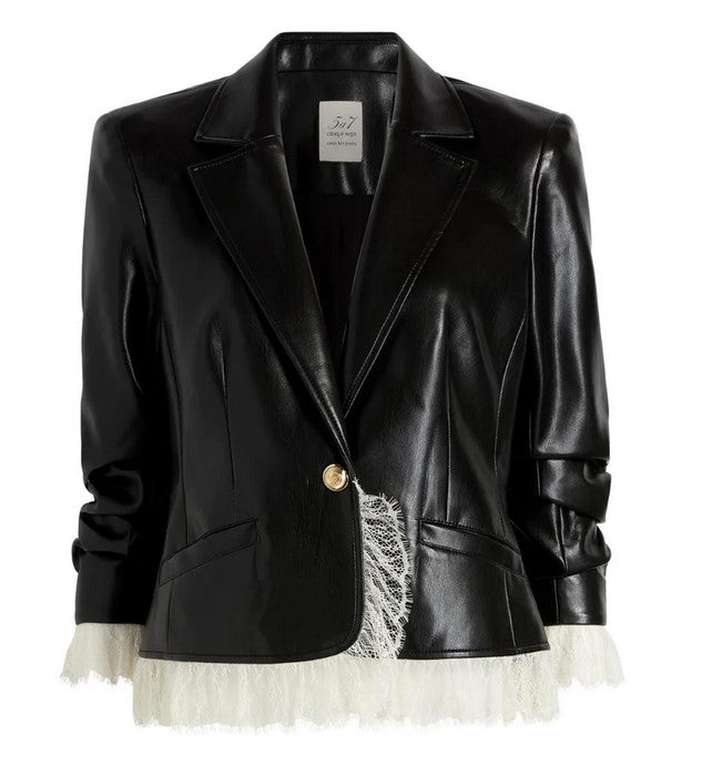 Cinq a Sept Vegan Leather Roxie Blazer - Black/Ivory