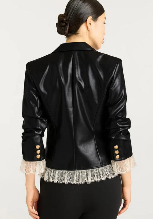 Cinq a Sept Vegan Leather Roxie Blazer - Black/Ivory