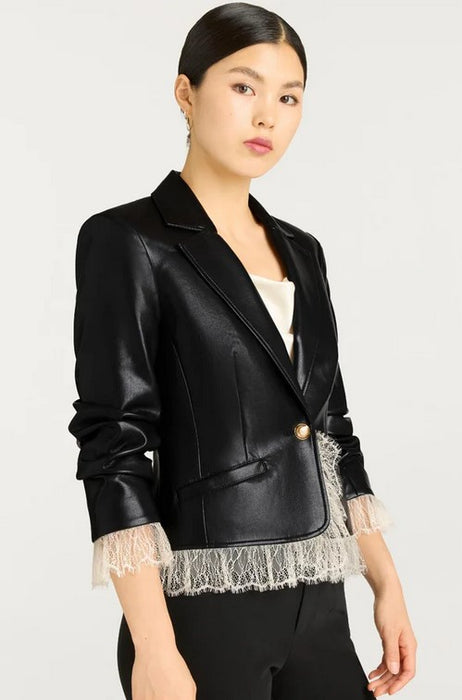 Cinq a Sept Vegan Leather Roxie Blazer - Black/Ivory