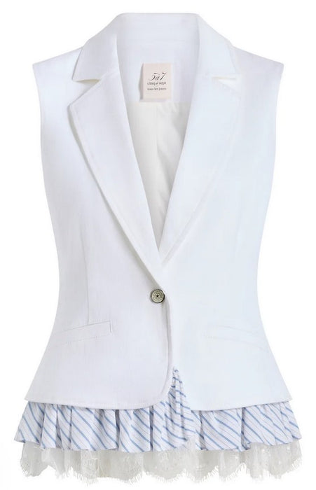 Cinq a Sept Stripped Le Petit Denim Vest - White