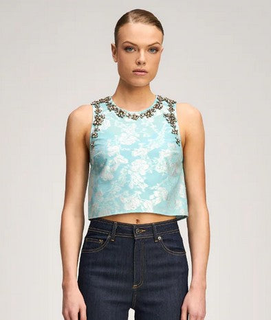 Cinq a Sept Organza Jacquard Barbara Top - Blue Lichen