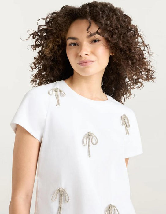 Cinq a Sept Corded Bow Shrunken Tee - White