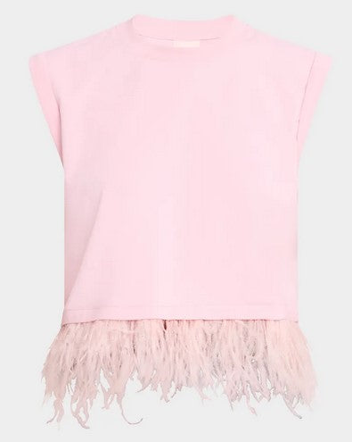 Cinq a Sept Cropped Feather Tee - Pink