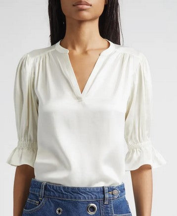 Cinq a Sept Split Neck Fiona Top - Ivory