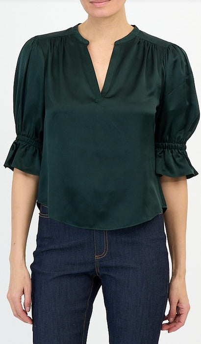 Cinq a Sept Split Neck Fiona Top - Deep Malachite