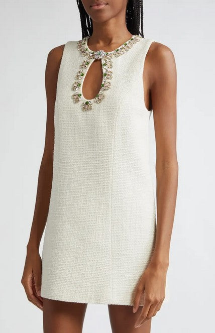 Cinq a Sept Franchelle Crystal Tweed Dress - Gardenia