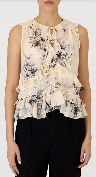 Cinq a Sept Hand Sketched Ariette Top - Garnenia/Black