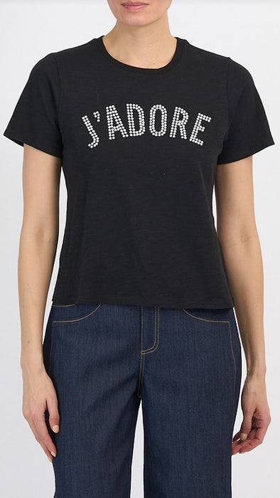 Cinq a Sept J'adore Faux Pearl Shrunken Tee - Black