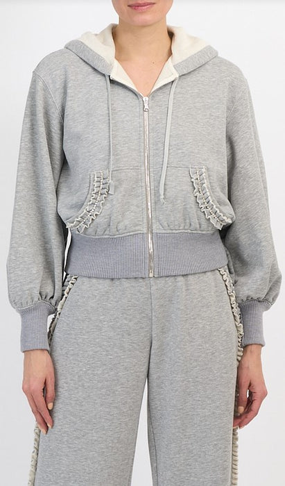 Cinq a Sept Maddie Ruffle Zip Hoodie - Heather Grey