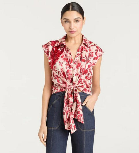 Cinq a Sept Floral Ribbons Mari Top - Cherry Rose
