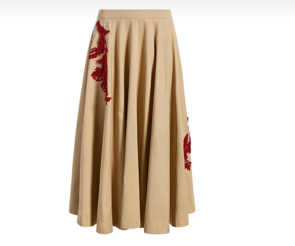 Cinq a Sept Floral Embellished Rizzo Skirt - Khaki/Cherry Rose
