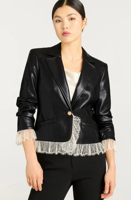 Cinq a Sept Vegan Leather Roxie Blazer - Black/Ivory