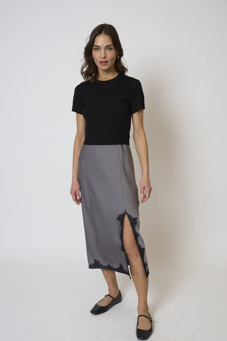 Central Park West Celeste Lace and Sweater Dress - Black/Grey