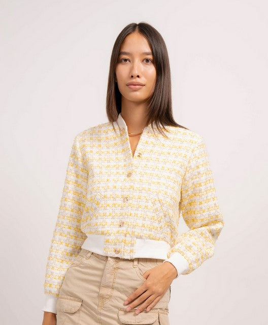 Central Park West Garrett Cropped Bomber - Yellow Tweed