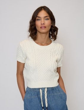 Central Park West Junie Cable Cotton Tee - White