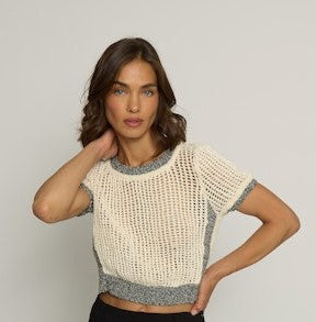 Central Park West Mesh Stitch Sweater - Ivory Combo