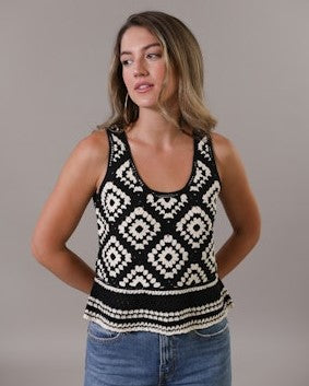 Central Park West Winona Crochet Stitch Tank - Black