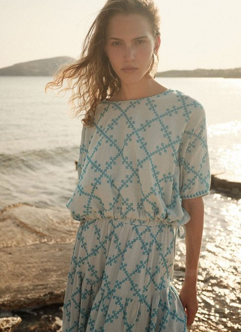 Devotion Twins Florana Blouse - Turquoise/Off White
