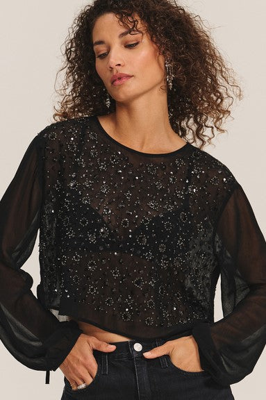 Velvet Marlowe Sequin Top - Black