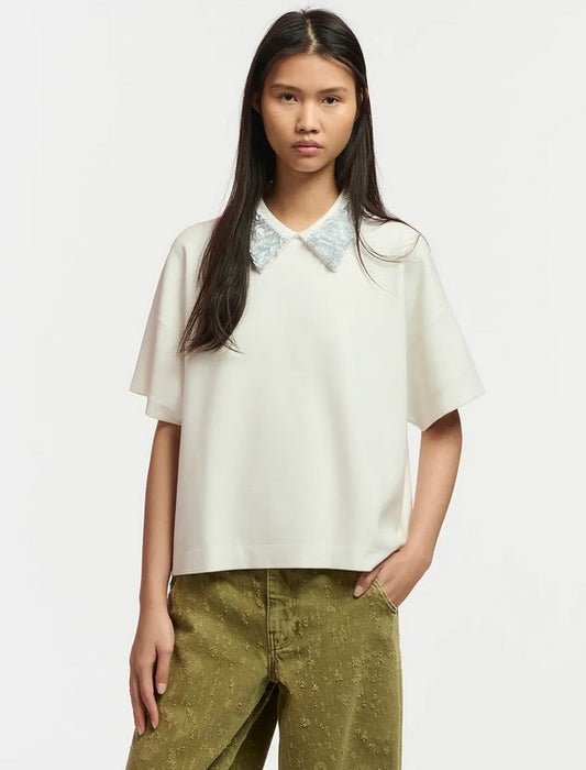 Essential Antwerp Top With Sequin Collar - Off White