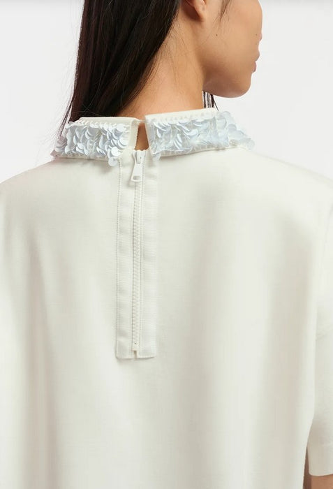 Essential Antwerp Top With Sequin Collar - Off White