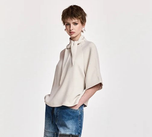 Essentiel Antwerp Kassie Tie Neck Top - Mushroom Mood