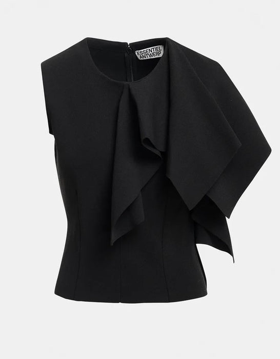 Essentiel Antwerp Know Knitted Top with Frill - Black